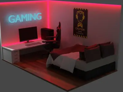 GamingRoom room with lighting and desk 3D model