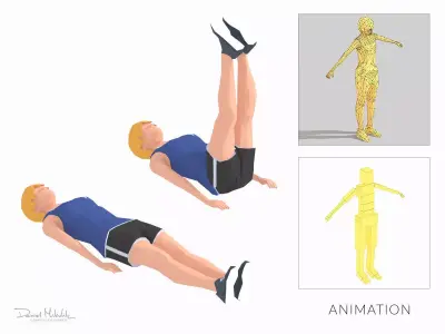 Leg Raiser  Exercise woman Animation Low-poly 3D model