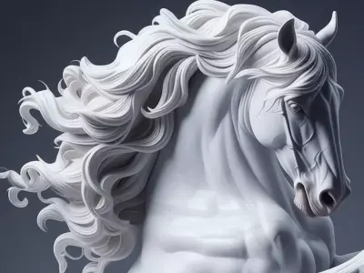 Luxury White Horse Sculpture 3D Model Flowing Mane Dynamic Pose Low-poly 3D model