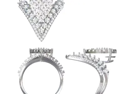 cocktail v-shape cluster diamond rings  3D print model