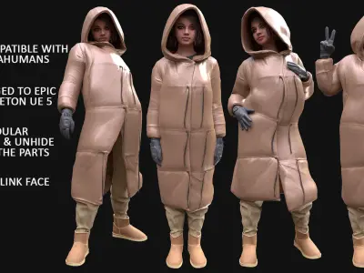 Woman - Winter Outfit 7 - Modular - Rigged Low-poly 3D model