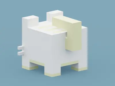Voxel White Cat Low-poly 3D model