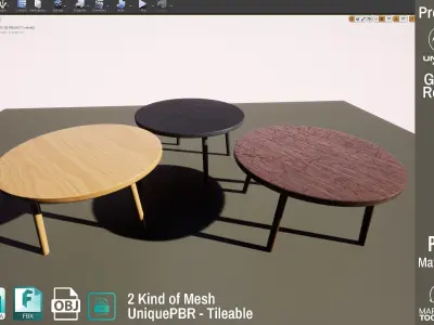  PBR Various Options Wooden Coffee Table - Lumion - UE4 Low-poly 3D model