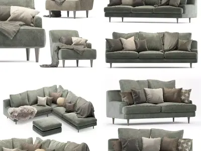 Roche Bobois sofa set green 3D Model Collection