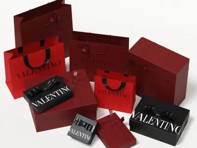 Valentino Luxury Packaging Boxes and Paper Bags Low-poly 3D model