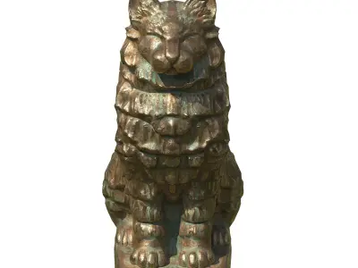 Furred cat metal statues Low-poly 3D model