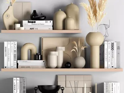 decorative04 vases and books on shelves 3D model