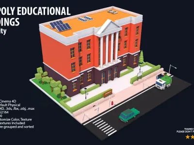 Low Poly Educational Buildings Low-poly 3D model
