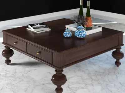 Table coffee with bottle of wine 3D model