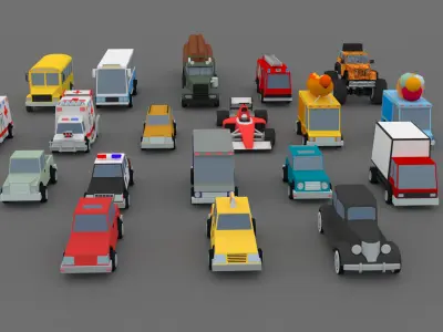 Collection of low-poly toon cars Low-poly 3D model