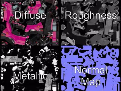 Vibrant Pink Convertible model pack Low-poly 3D model