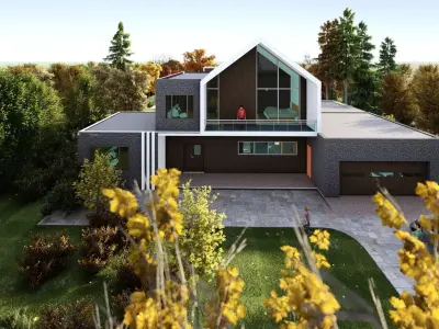 Small family 3D modern House plan Low-poly 3D model