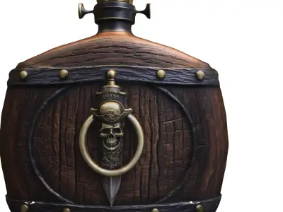 Ornate Pirate Flask with Skull Dagger Emblem Low-poly 3D model