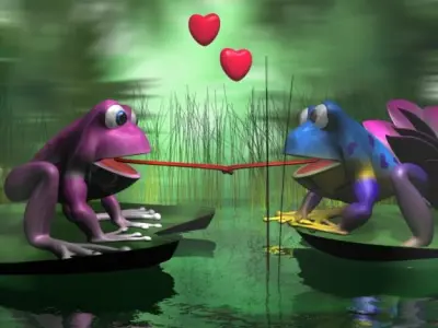 Frogs and Mosquito in a complete cartoon scene Low-poly 3D model