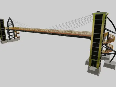 Steel Pedestrian Bridge-Elevator-Spiral Stair-Sailing Type-18 3D model