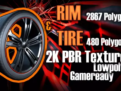 Awesome Rim and Tire 03 Low-poly 3D model