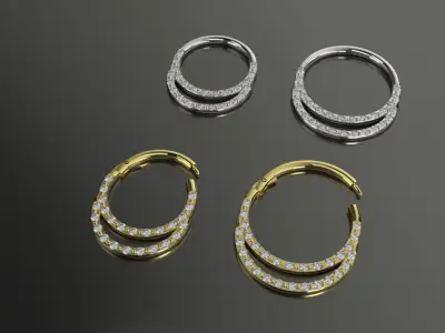 Piercing Segment doble four models  for Ear and Septum 3D print model