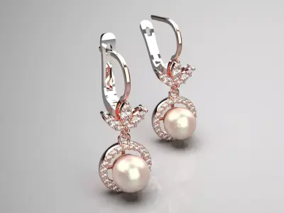 Rosegold flower design earring pearl diamond halo model pe0047 3D print model