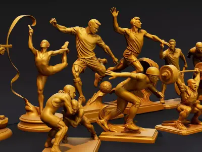 Golden Sports Statue Pack VOL2 Low-poly 3D model