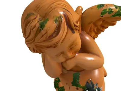 Sleeping Cherub Terracotta Garden Statue Low-poly 3D model
