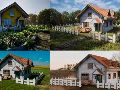 Wooden Cottage Garden House PBR Textured 3D Model Free low-poly 3D model