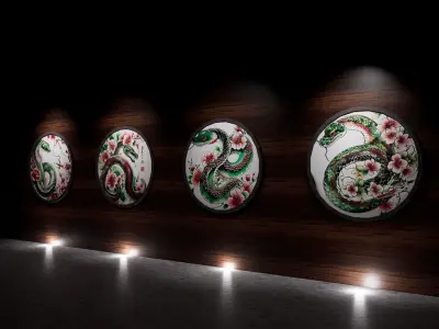 4 Old Japan Snake Pictures 3D model