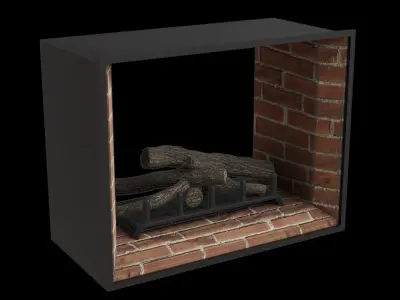 Fire Place With Wood Logs Low-poly 3D model