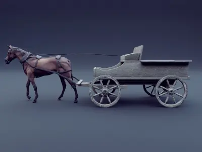 horse and wagon animated 3D model