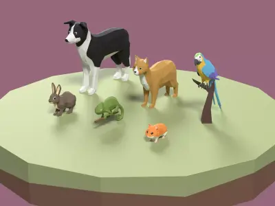 Stylized Pet animals pack Low-poly 3D model