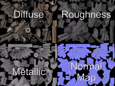 Steampunk Mechanical Wings model pack Low-poly 3D model