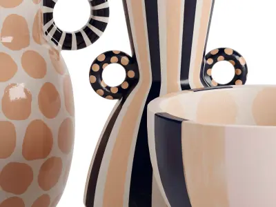 Set of 4 Jennifer Striped and Spotted Ceramic Vase 3D model