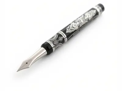 Ornate Fountain Pen Model Pack with Elegant Engravings Low-poly 3D model