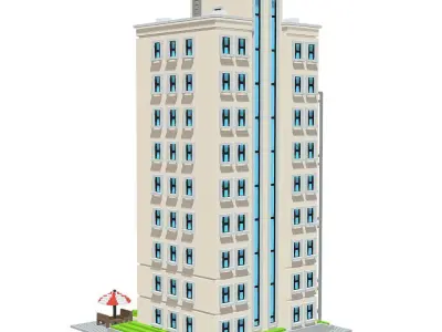 Voxel Beach Hotel Low-poly 3D model