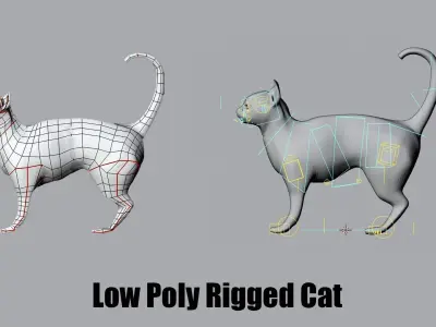 Low Poly     Black cat      Rigged  Low-poly 3D model