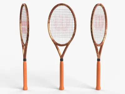 Collection of tennis rackets and balls Low-poly 3D model