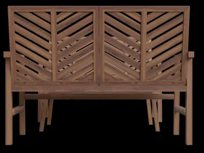 Boho Acacia Wood 3-Piece Outdoor Loveseat 3D model