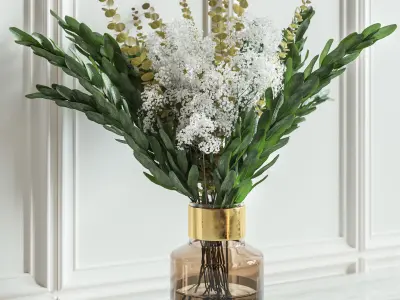 Flower Set 008 Peony and Baby breath 3D model