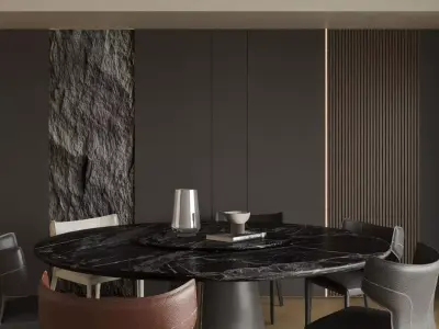 Light luxury dining table and chairs 3D model