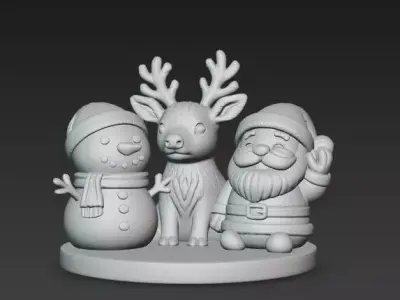 Knitted Christmas Trio  Santa Snowman  Reindeer Figurine Set 3D print model