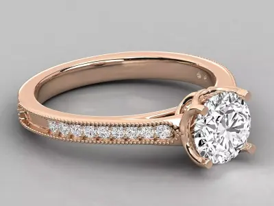 Milgrain Double Pave Solitaire Ring CAD Design Luxury Model 3D print model