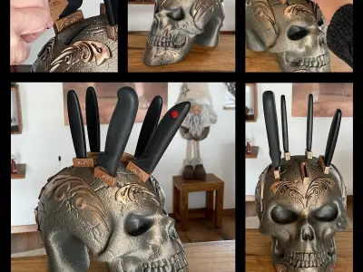 2-Pack- 30 Percent- Skulls Knife Block -Skull Celtic-Headphone 3D print model