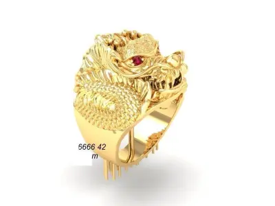 Luxury Dragon Head Men Ring with Gemstone Eyes  425 3D print model