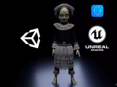 Damn doll game character for Horror games Low-poly 3D model