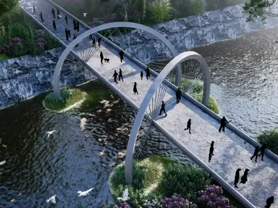 Bridge in middle of forest 3D model