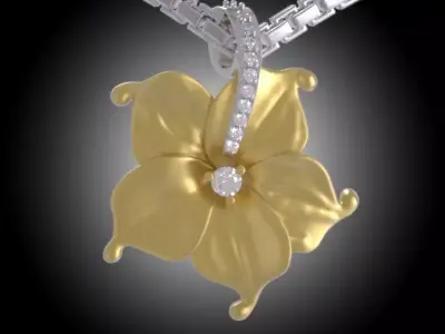 Beauty Flower Pendant Diamond - Yellow and White Gold Necklace 3D print model