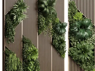 Vertical Wall Garden With Wooden frame Low-poly 3D model