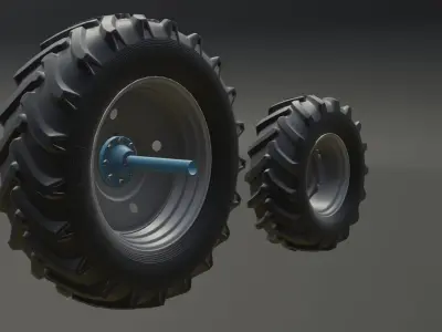 Set of wheels for MTZ 1221 tractor Assembly Free low-poly 3D model