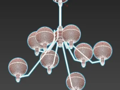 tummm modern brass chandelier with six glass globes 3D model
