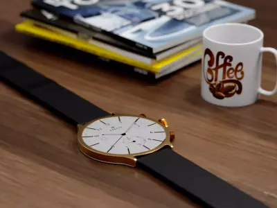 Luxury Titan Wrist Watch  Realistic Gold and Leather 3D Model 3D model