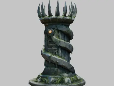 Dark Ancient Sci-Fi column Low-poly 3D model